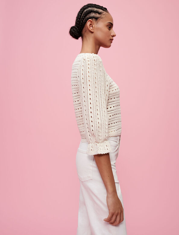 Pointelle jumper with rick-rack details : Tops color White
