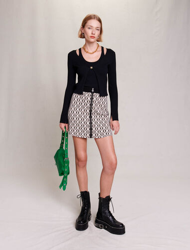 Short monogrammed skirt : Skirts & Shorts color Ecru Black