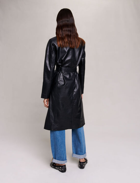 Black leather trench - Coats - MAJE