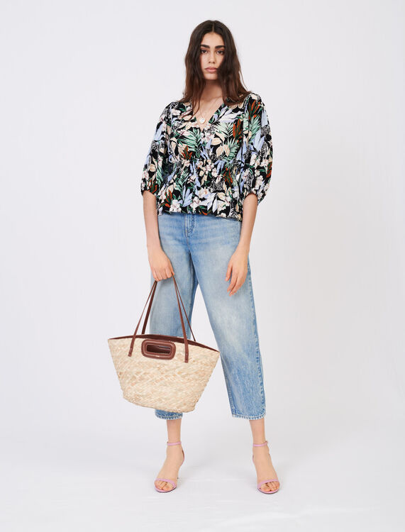 Basket bag in palm and leather - Shoulder bags - MAJE
