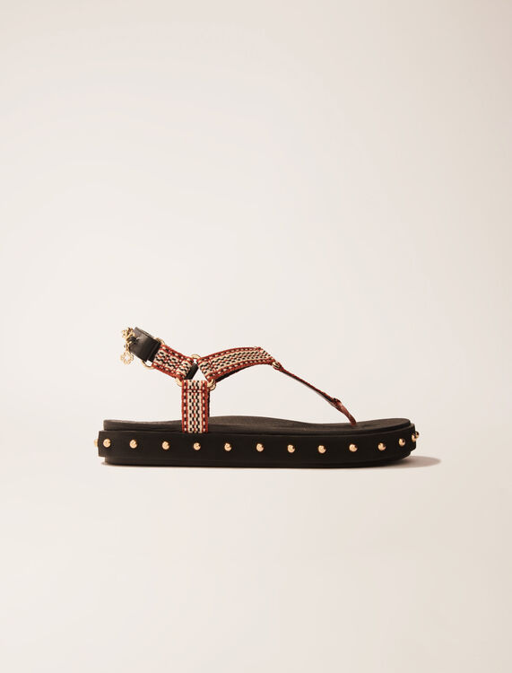 Flat rope and leather sandals : Sling-Back & Sandals color Black