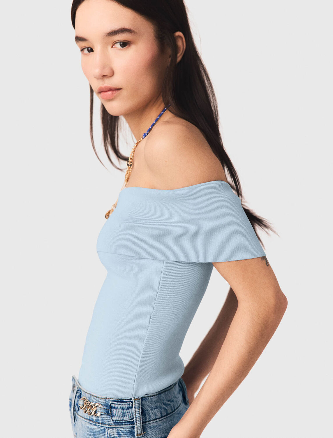 Bardot rib knit top - Tops - MAJE