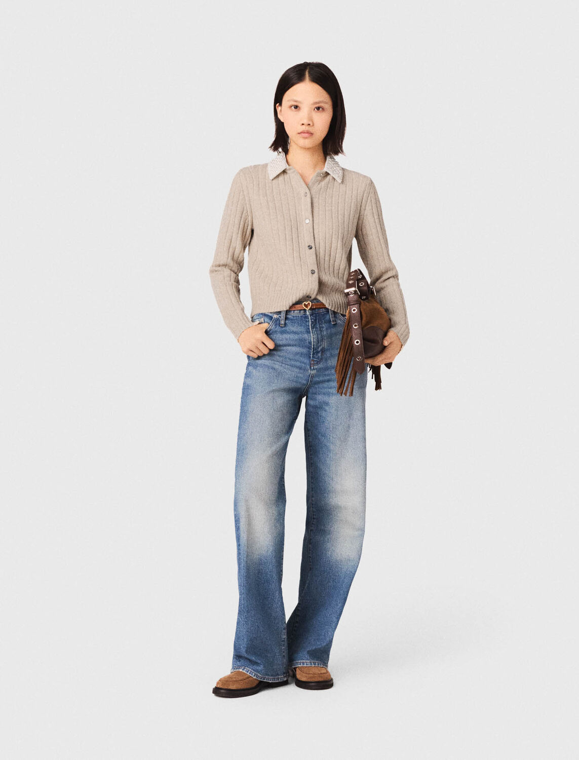 Cardigan with removable bead collar - Sweaters & Cardigans - MAJE