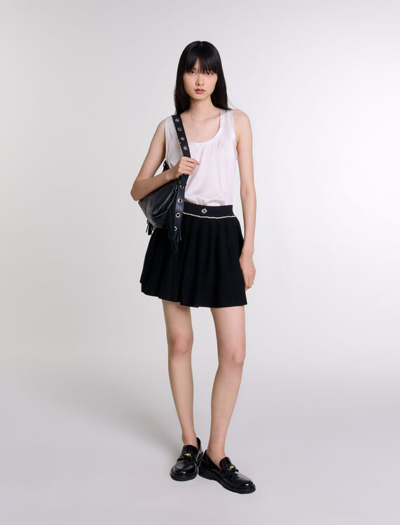 Pleated knit short skirt : null color Black