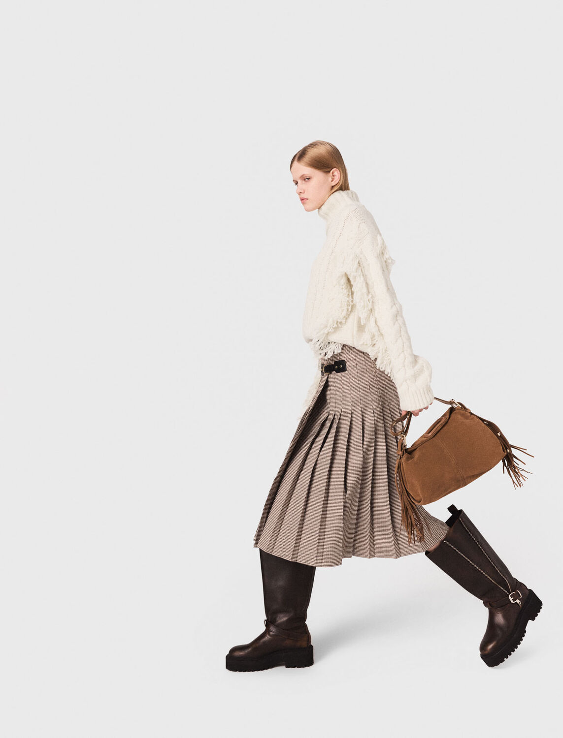 Pleated checked midi skirt - Skirts & Shorts - MAJE