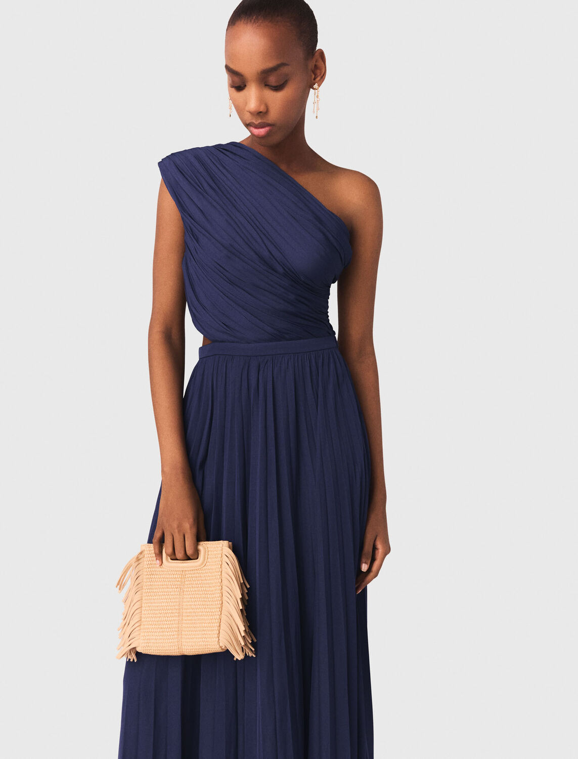 Asymmetrical pleated maxi dress : Dresses color Navy