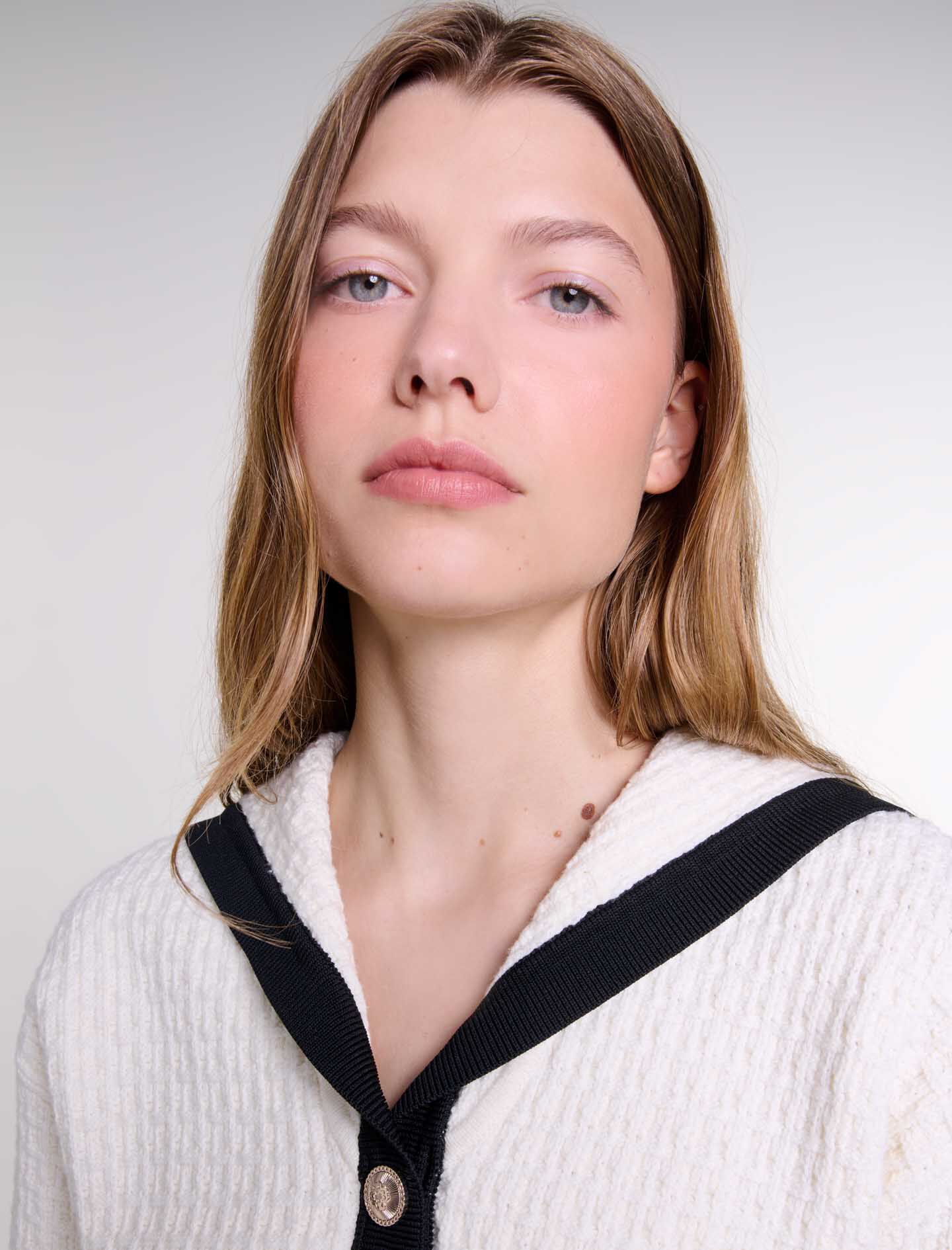 Maje short cardigan with contrasting stripes hotsell