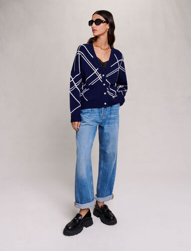 Striped knit cardigan : Sweaters & Cardigans color Navy