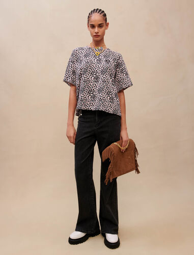 Leopard-print cotton T-shirt : T-Shirts color light pink leopard