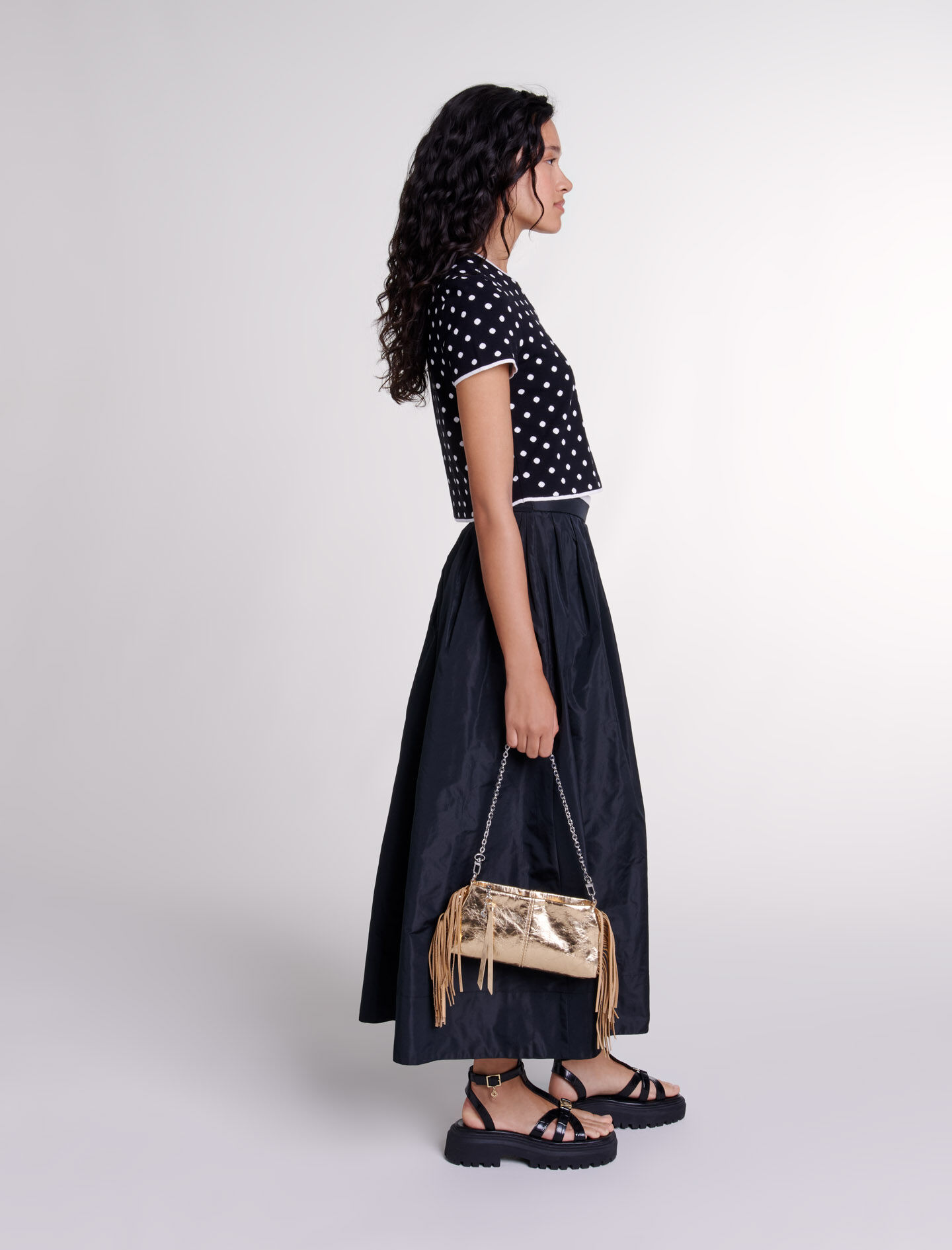 124JURALY Long skirt with contrast waistband - Skirts