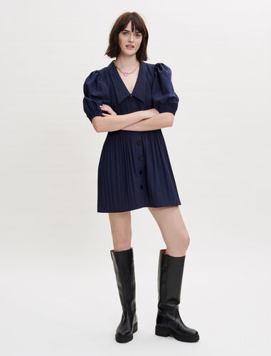 Pleated dress with collar : Dresses color Navy