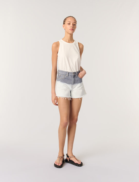 Tie-dye denim shorts : Skirts & Shorts color Gris/Blanc