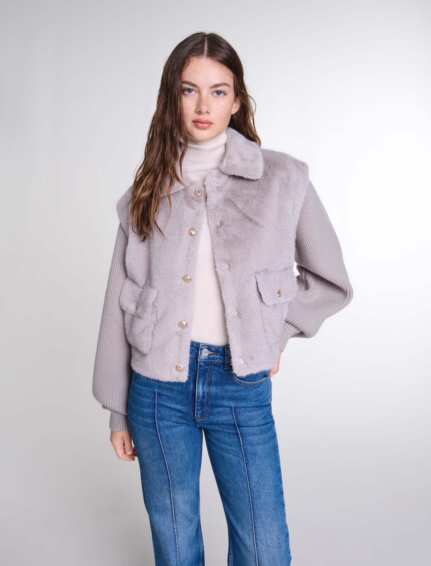 Dual pocket faux fur jacket discount
