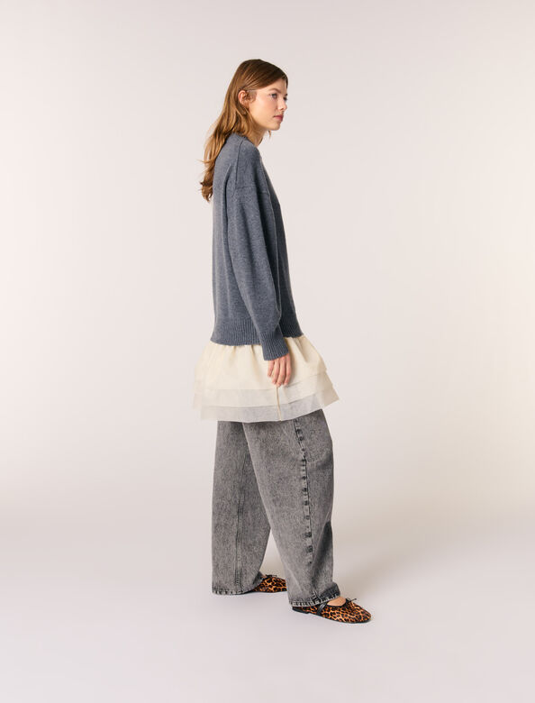 Wool and organza dual-fabric dress : Dresses color Gray / Ecru