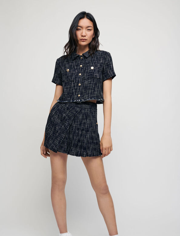 Tweed-style trompe l’oeil pleated shorts : Skirts & Shorts color 