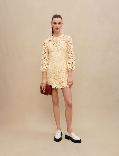 Crochet short dress : Dresses color Pale Yellow