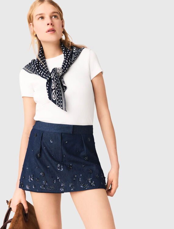 Embroidered layered denim shorts - Skirts & Shorts - MAJE