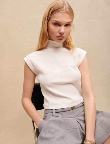 White mock-neck top : T-Shirts color White