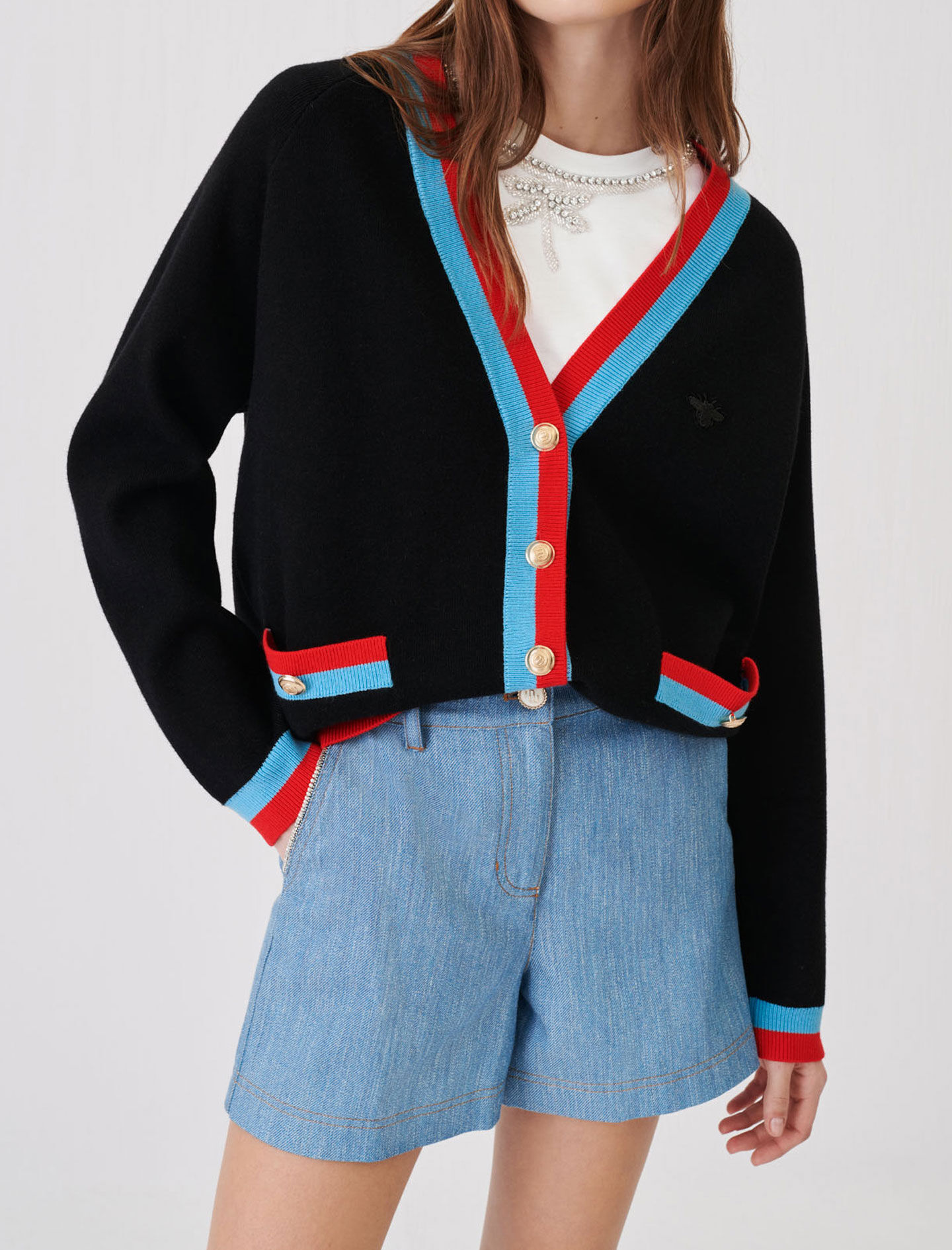 maje cardigan with contrast stripes