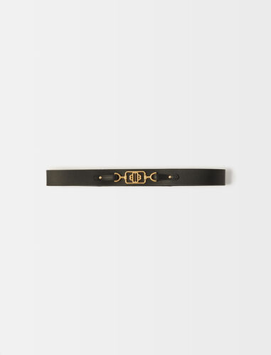 Black leather belt with gold-tone Clover : Belts color Black
