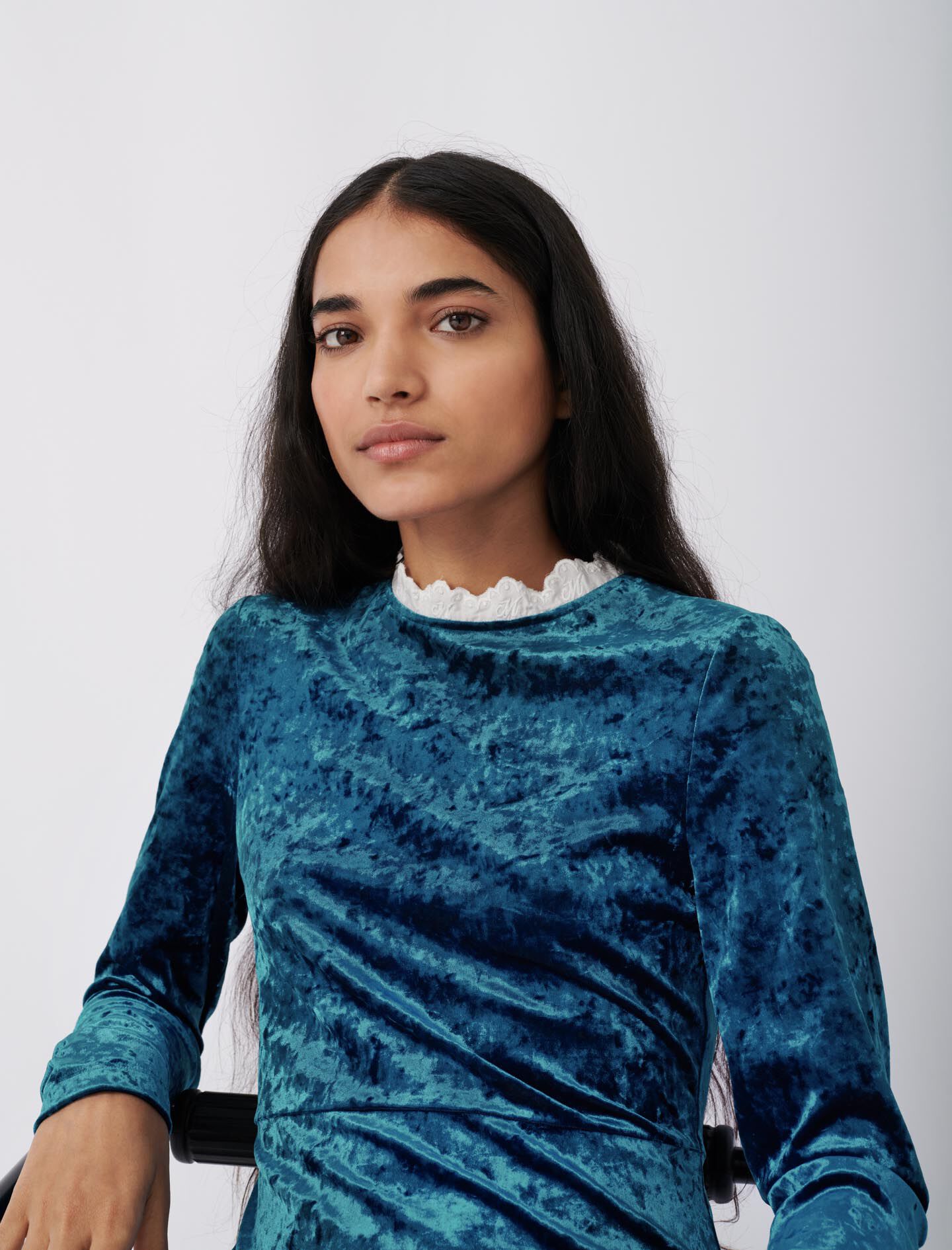 blue crushed velvet dress