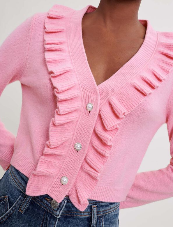 Ruffled cardigan with pearl buttons : Cardigans & Sweaters color 