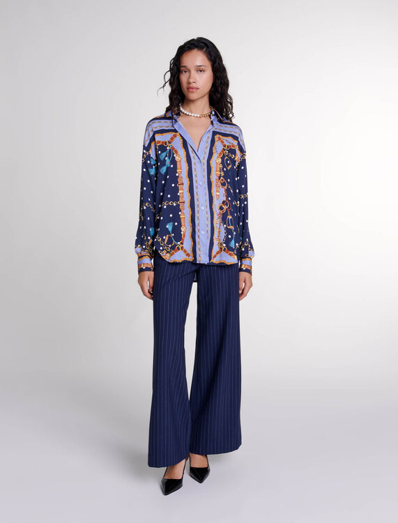Satin-effect patterned shirt : Fall-Winter Collection color Chain scarf print blue