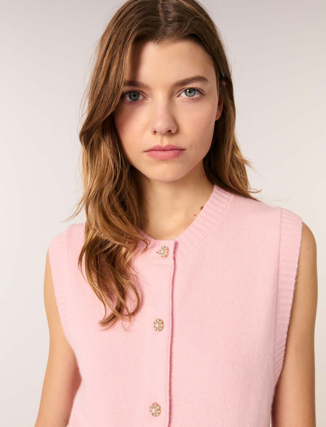 Sleeveless wool cardigan : Sweaters & Cardigans color Pink