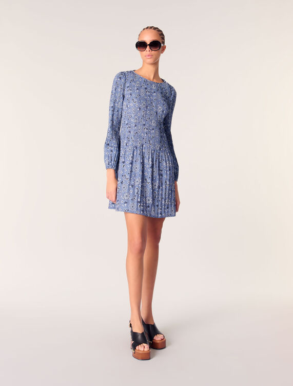Patterned pleated dress : Dresses color Blue bandana print
