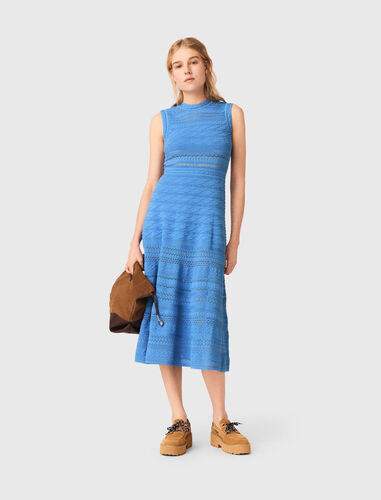 Pointelle knit maxi dress : Dresses color Blue