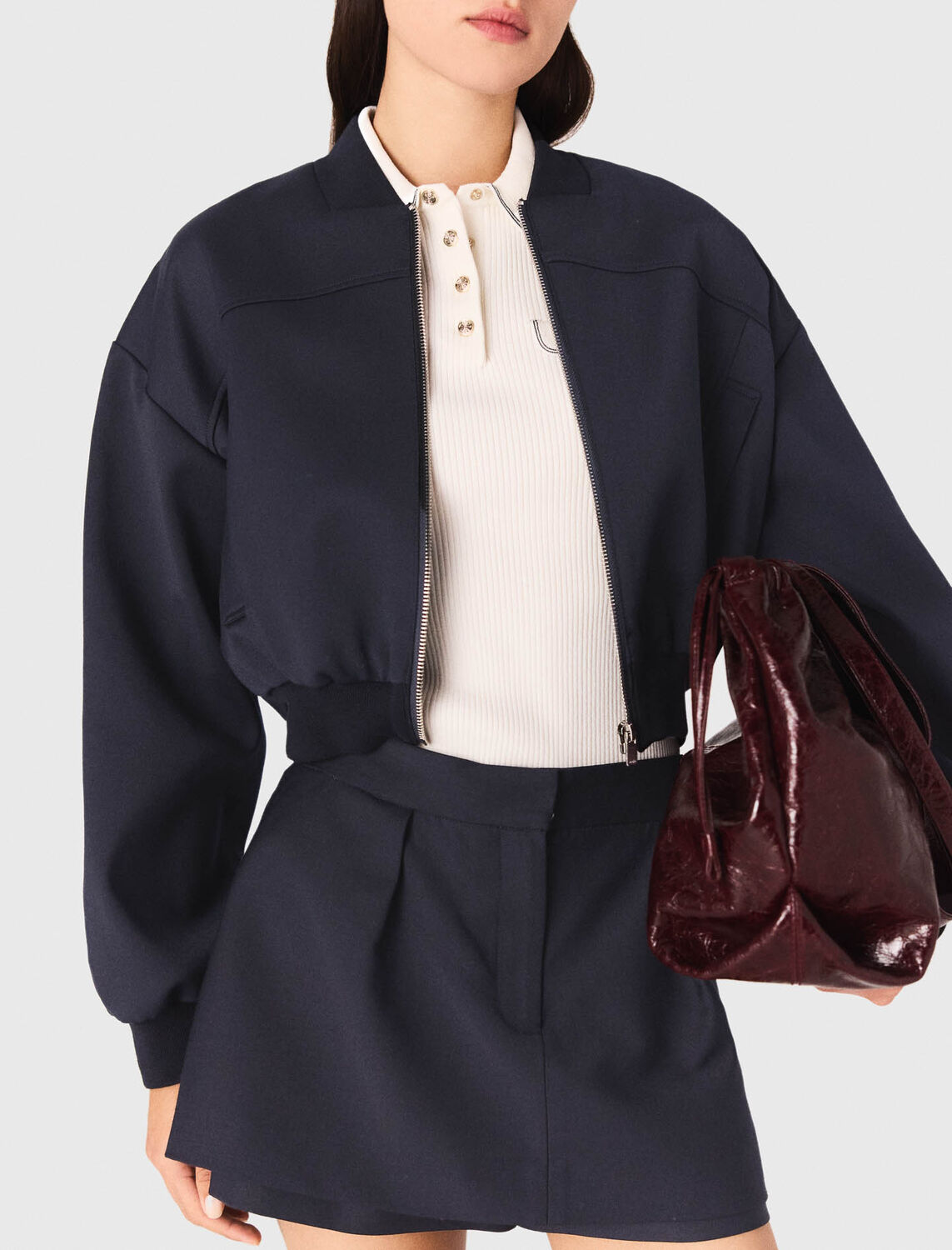 Zipped mixed wool bomber : Blazers & Jackets color Navy