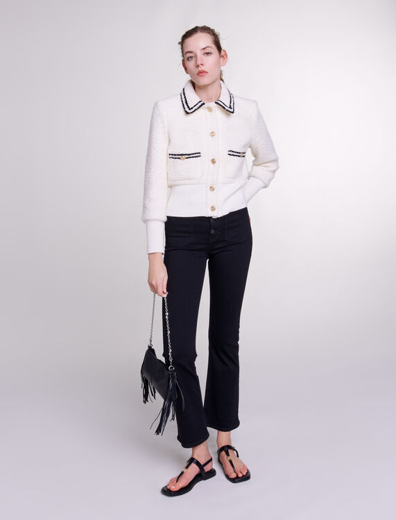 Contrasting tweed-style jacket : 30% Off color Ecru