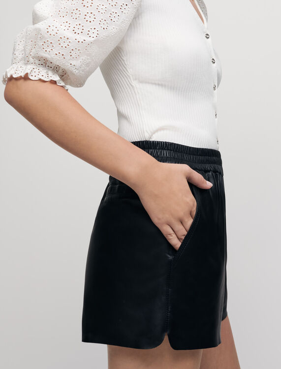 Elasticated lambskin leather shorts - Skirts & Shorts - MAJE