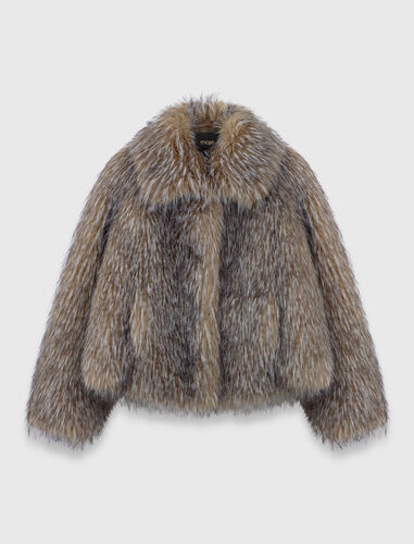 Short faux fur coat : Coats color Brown/Grey