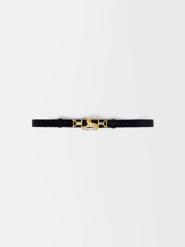 CEINTURE DOUBLE M EN CUIR CROCO : Belts color Black