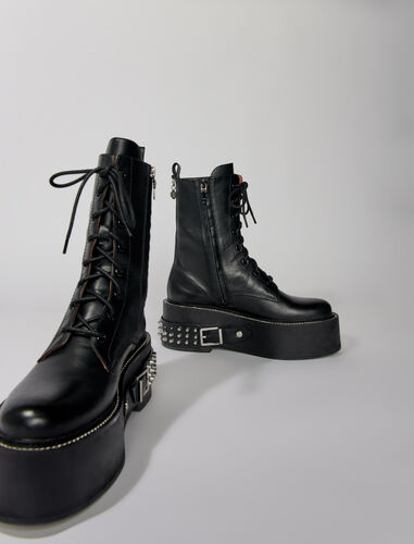 Combat boots with punk details : Booties & Boots color Black