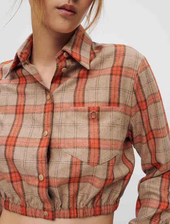 Camel and orange checked cropped shirt - View All - MAJE
