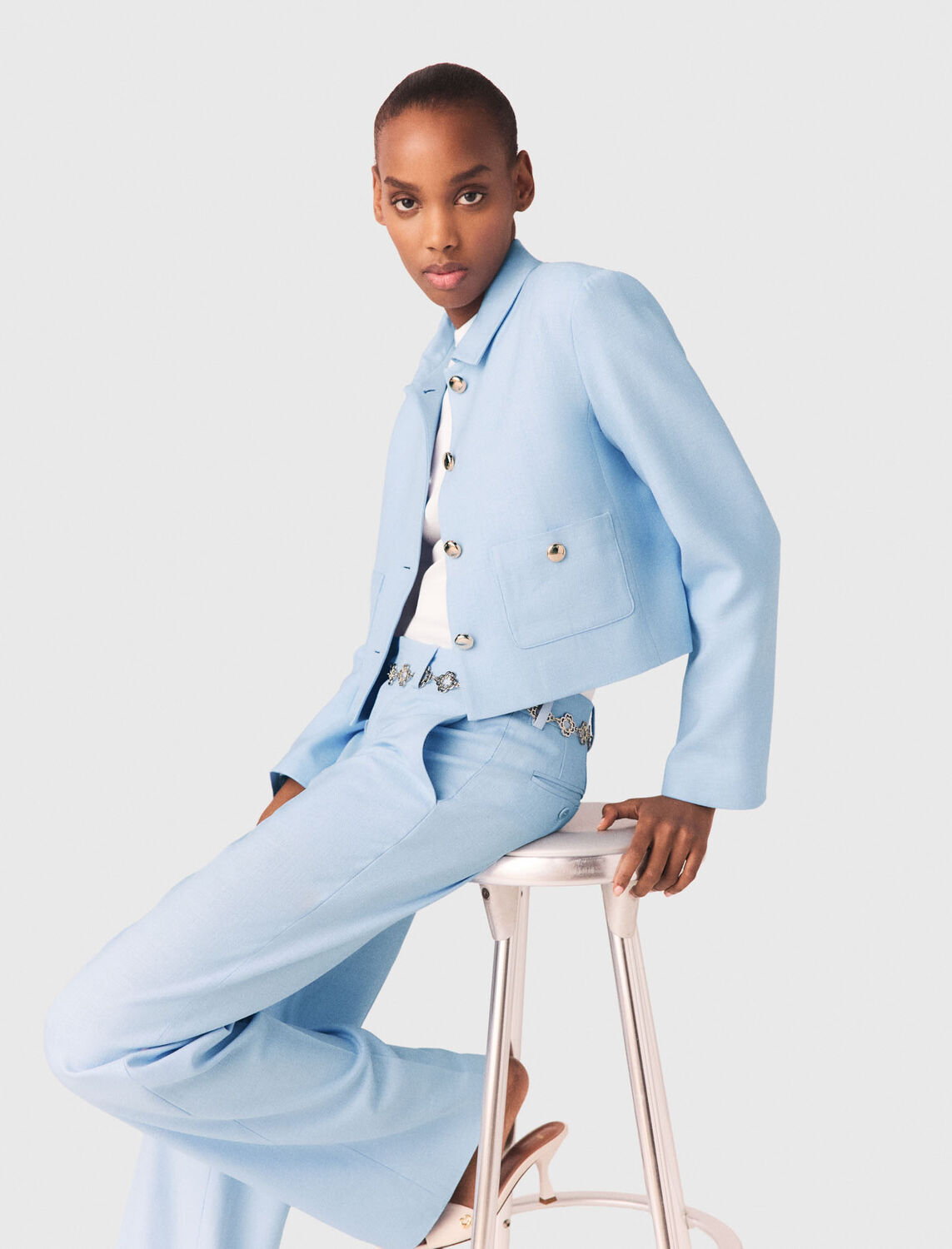 Short single-breasted jacket : Blazers & Jackets color Blue Sky