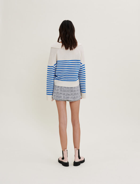 Cashmere and crochet sailor top : Tops color White/Blue