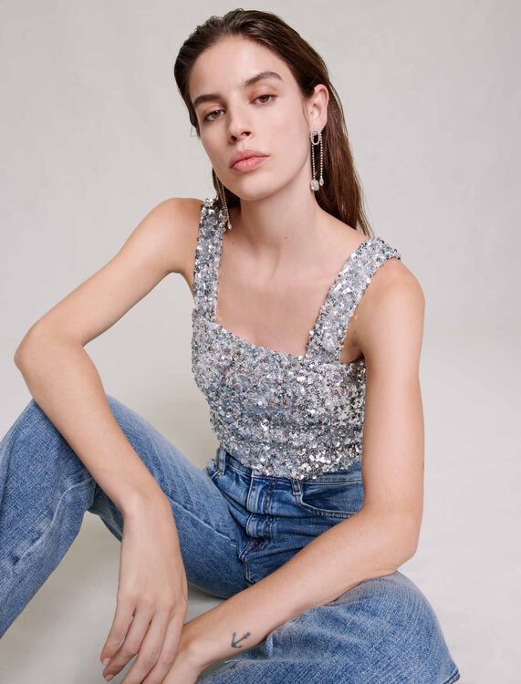 Sequinned top - T-Shirts - MAJE