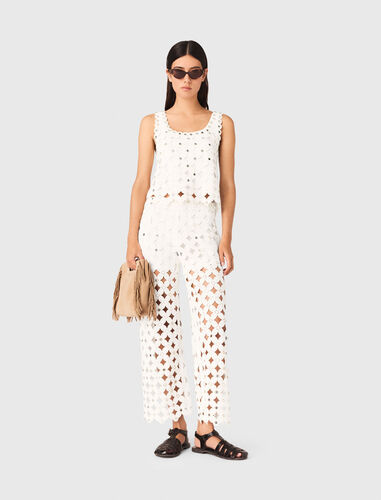 Crochet trousers with mirrors : Trousers & Jeans color White