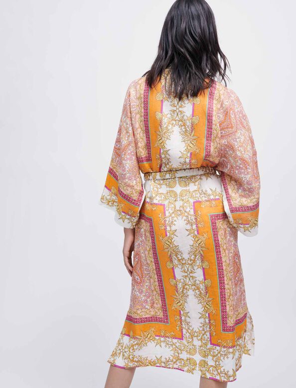 Linen kimono with scarf print : Summer Paradise color Foulard Coquillage