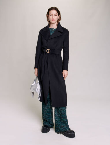 Belted double-faced coat : Coats & Jackets color Black
