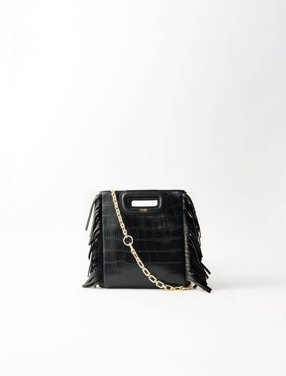 Mini embossed-leather M bag with chain -  - MAJE