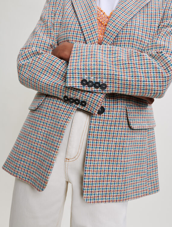 Puppytooth tweed-style tailored jacket - Coats & Jackets - MAJE