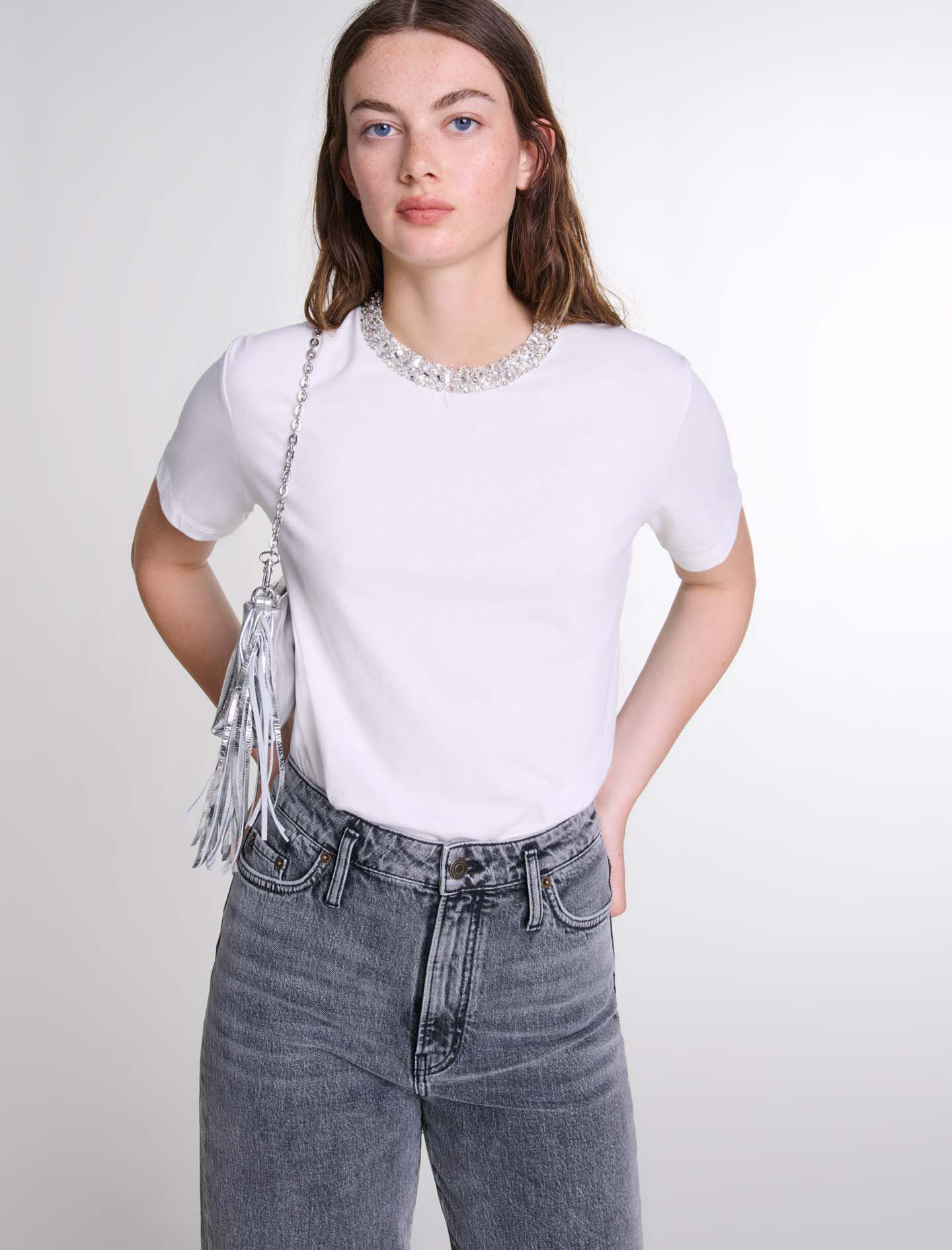 124TOPAZ T-shirt with jewellery neck - Tops - Maje.com