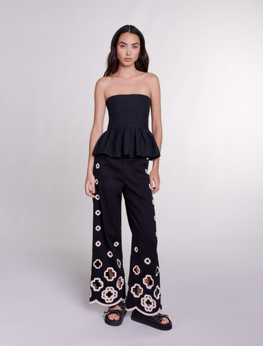 Wide-leg crochet trousers : View All color Black