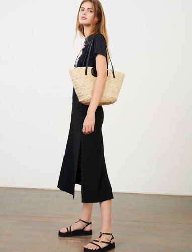 Basket bag in palm and leather : Shoulder bags color Caramel