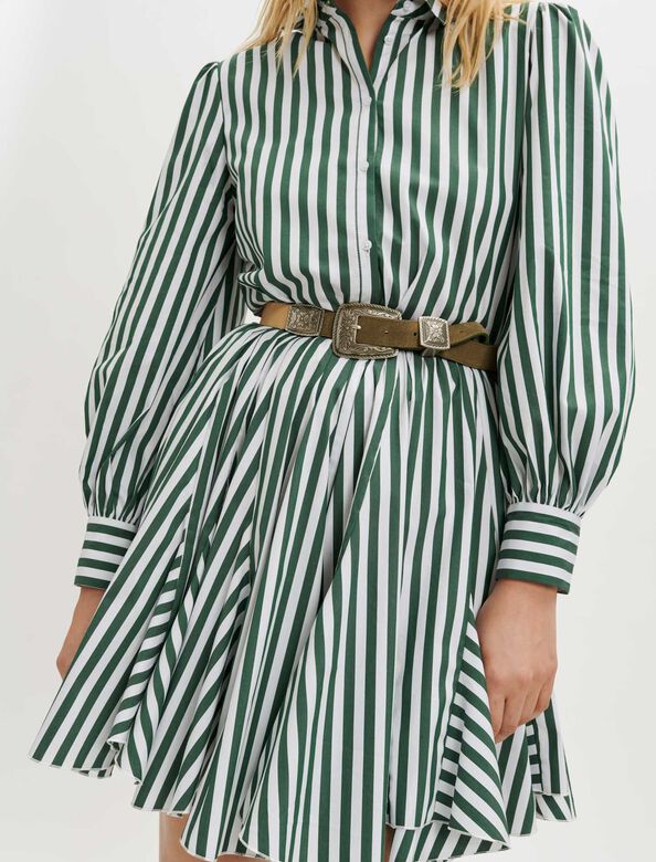 条纹系带衬衫式连衣裙 : Dresses 顏色 淡褐色/绿色/ECRU / GREEN