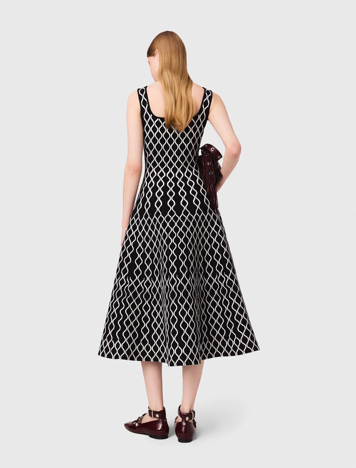Jacquard knit midi dress : Dresses color Black / White